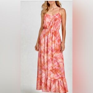 BB Dakota NWT Pink Orange Abstract Print Maxi Dress Spaghetti Straps Size M
